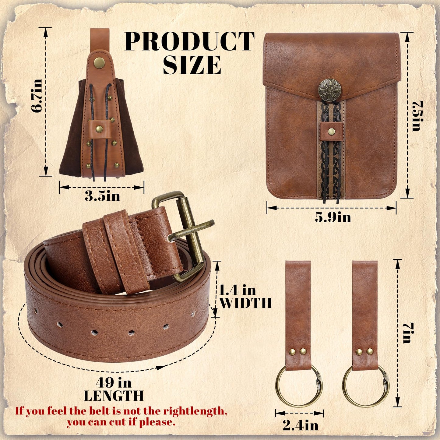 Treature Medieval Belt Pouches - Renaissance Belt Pouch Coin Purse Skirt Hike Set - Medieval Pirate Costume Halloween Cosplay for Ren Faire. (Brown)