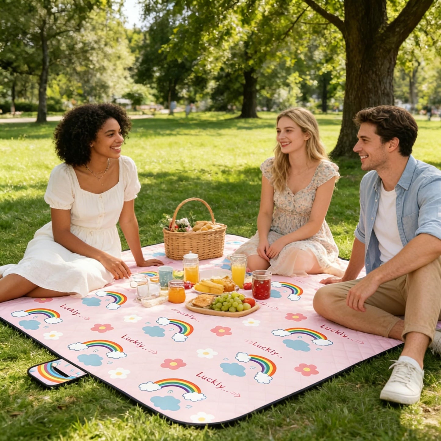 SIGUENOVA Large-Sized ultrasonic Picnic mat, Foldable and Machine-Washable, 60IN*80IN, Suitable for grasslands, Parks, Hiking Camping and Family Trips (Pink)