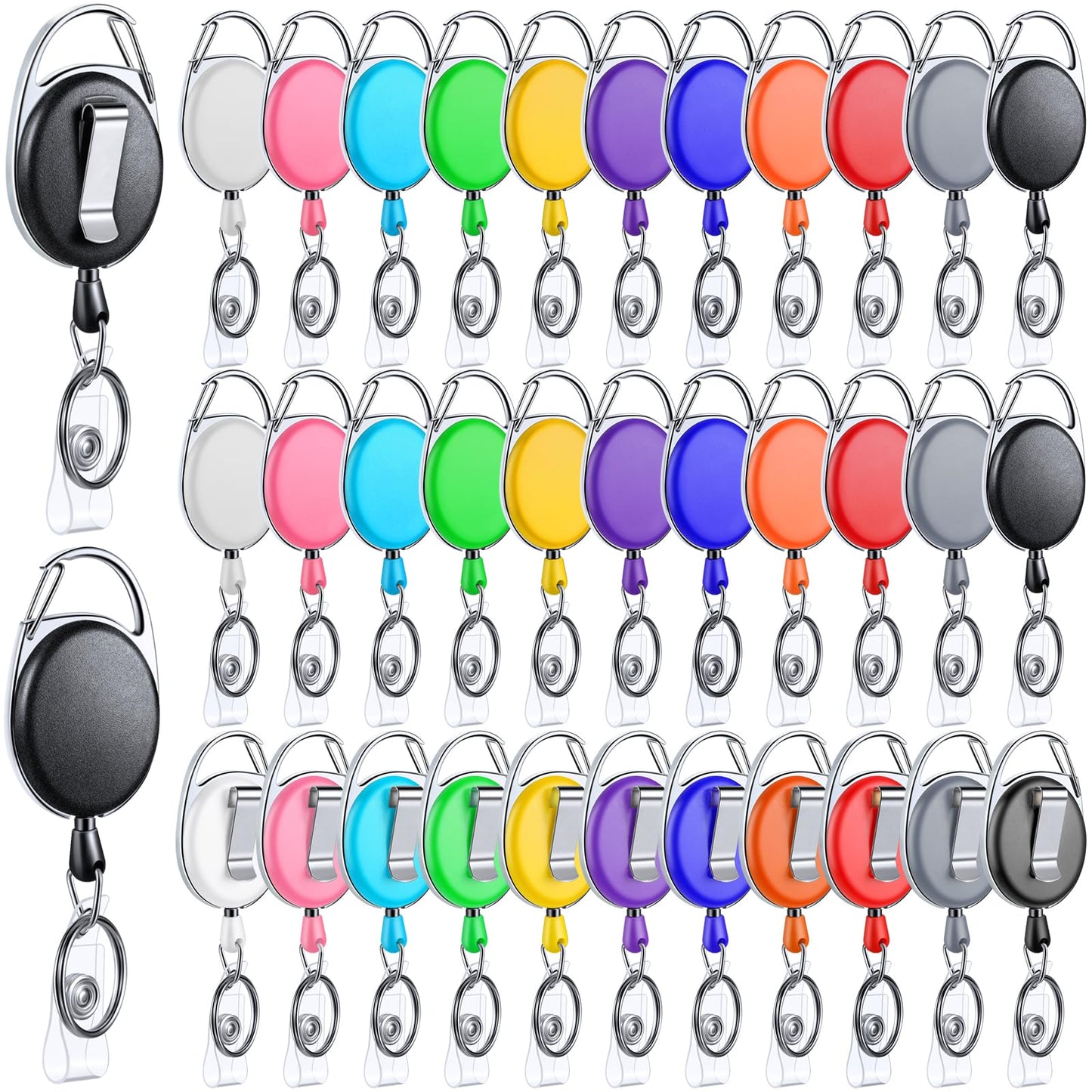 Honoson 50 Pcs Heavy Duty Retractable Badge Reels Batch ID Badge Holder Retractable Clip Bulk Key Holder with Ring for Office Worker Employee, Doctor Nurse Gifts (Bright Color)