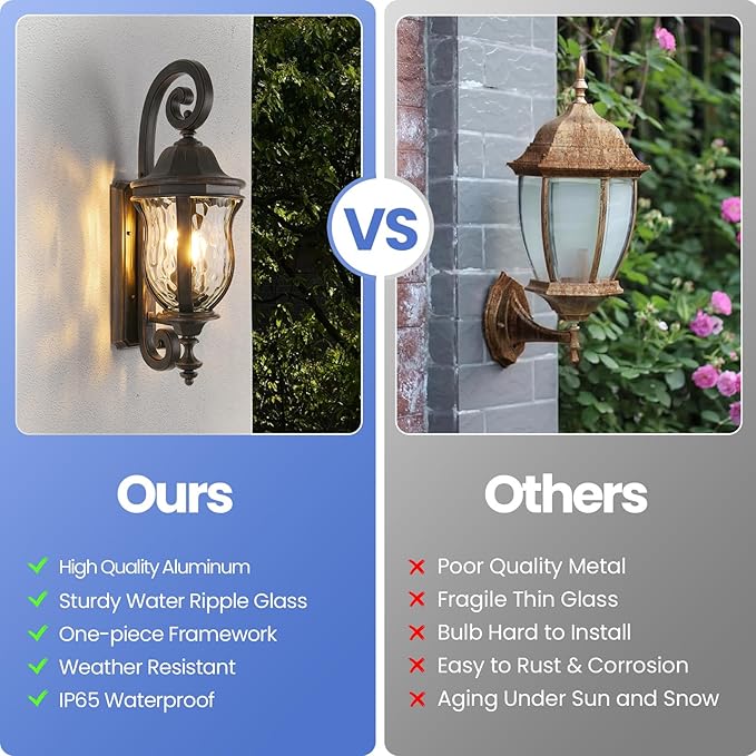 Black Brush Red Exterior Wall Sconces, 28" H Large Outdoor Wall Light Fixtures with Water Glass, Waterproof Outdoor Lights Wall Mount with Decorative Patterns for Porch, Front Door