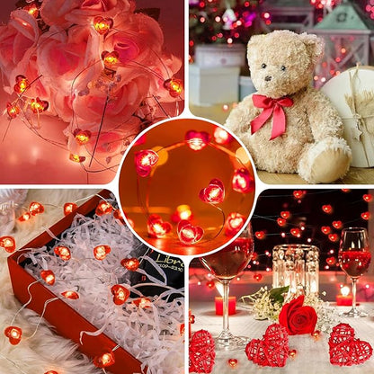 pozzolanas LED Heart Fairy Lights Battery Operated, 50 LED 17FT Copper Wire Mini String Lights Waterproof Starry Lights for Bedroom,Halloween,Christmas,Parties Wedding Decoration (Red, 2 Pack)