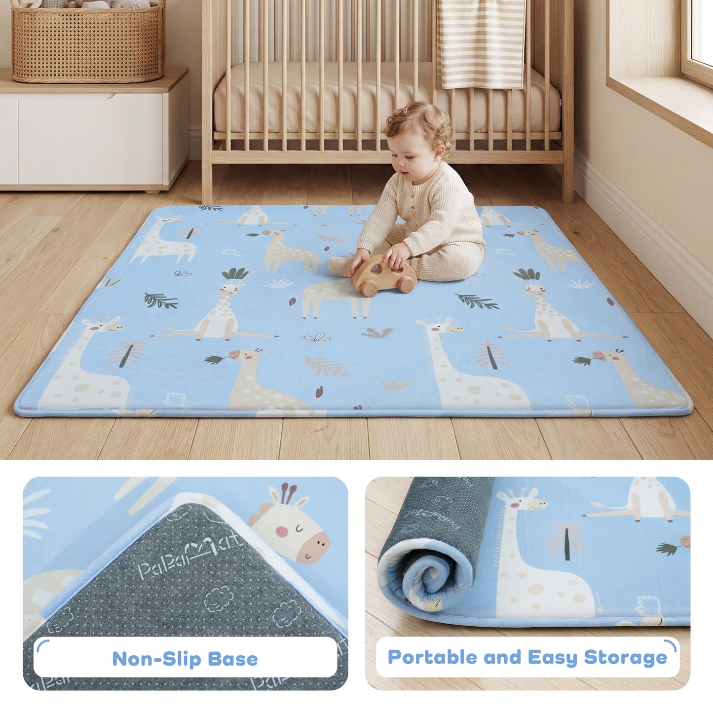 PaPaMat 1.5" Thick Premium Baby Floor Play Mat, 71x79 Over-Sized Padded Memory Foam Mat, Tummy Time Crawling Playmat for Nursery Kids Playroom, Giraffe