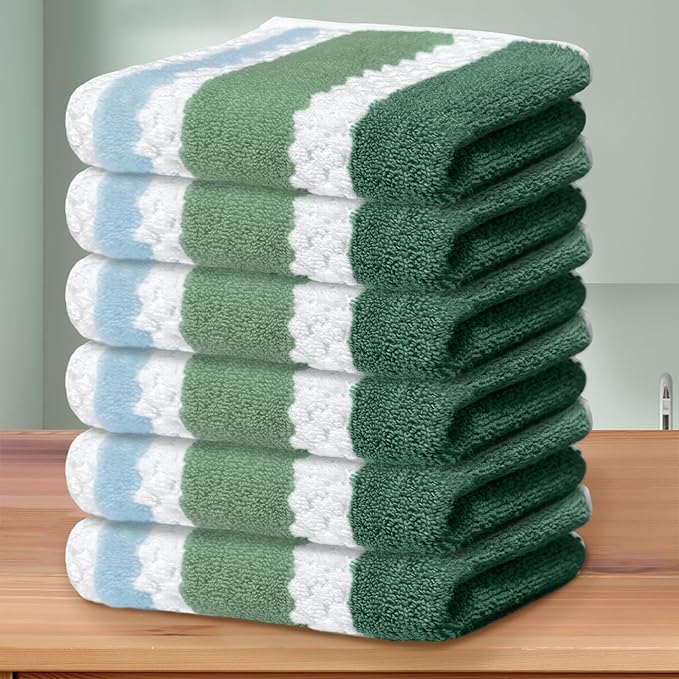 Green and White Washcloths