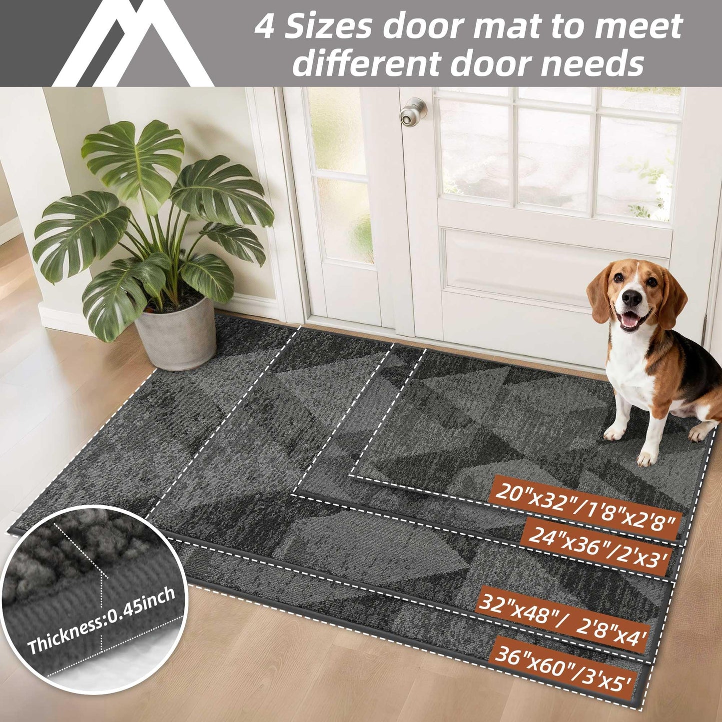 COSY HOMEER Entryway Rugs Doormat 32"x48", Non-Slip Absorbent Polyester, Washable Rugs for Front Door, Dirty Paws & High Traffic Areas, Gray