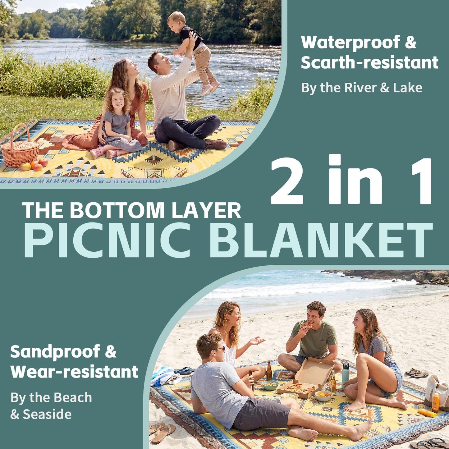 2 in 1 Extra Large Camping Blanket Outdoor Rug Picnic Yoga Mat Lightweight Car Essential Roadtrip Gadget Rv Accessories Glamping Gear Must Haves Hiking Stuff Backpacking Necessities Women Beach Gift