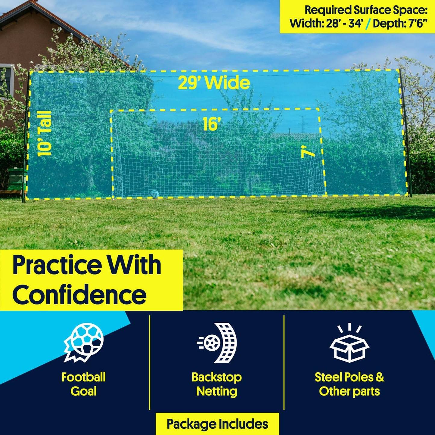 Open Goaaal Soccer Goals & Soccer Backstop Net with Rebounder - All-in-One Backyard Net, Large Size - Sports & Outdoors Soccer Goal for Volley, Passing, Solo Training - Outdoor Kids Play Equipment
