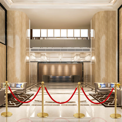 Ferraycle 4 Pcs 2026 Prom Stainless Steel Stanchion 5 ft Velvet Carpet Ropes and Pole Crowd Control Barriers Grand Opening Casino Movie Theme Party 360 Photo Booth Accessories (Gold)
