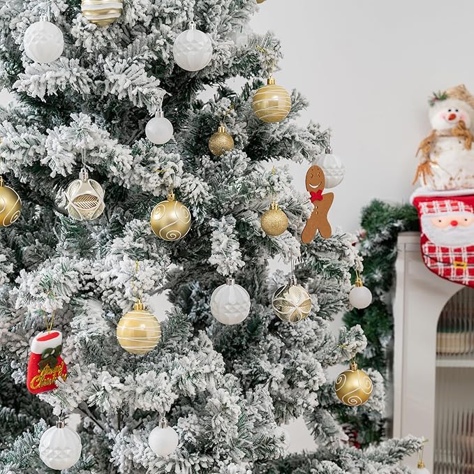 100Pcs Christmas Balls Ornaments Set, Shatterproof Christmas Decorations with Hand-held Gift Package for Xmas Tree/Holiday/Wedding/Holiday/Party Decor (Gold & White)