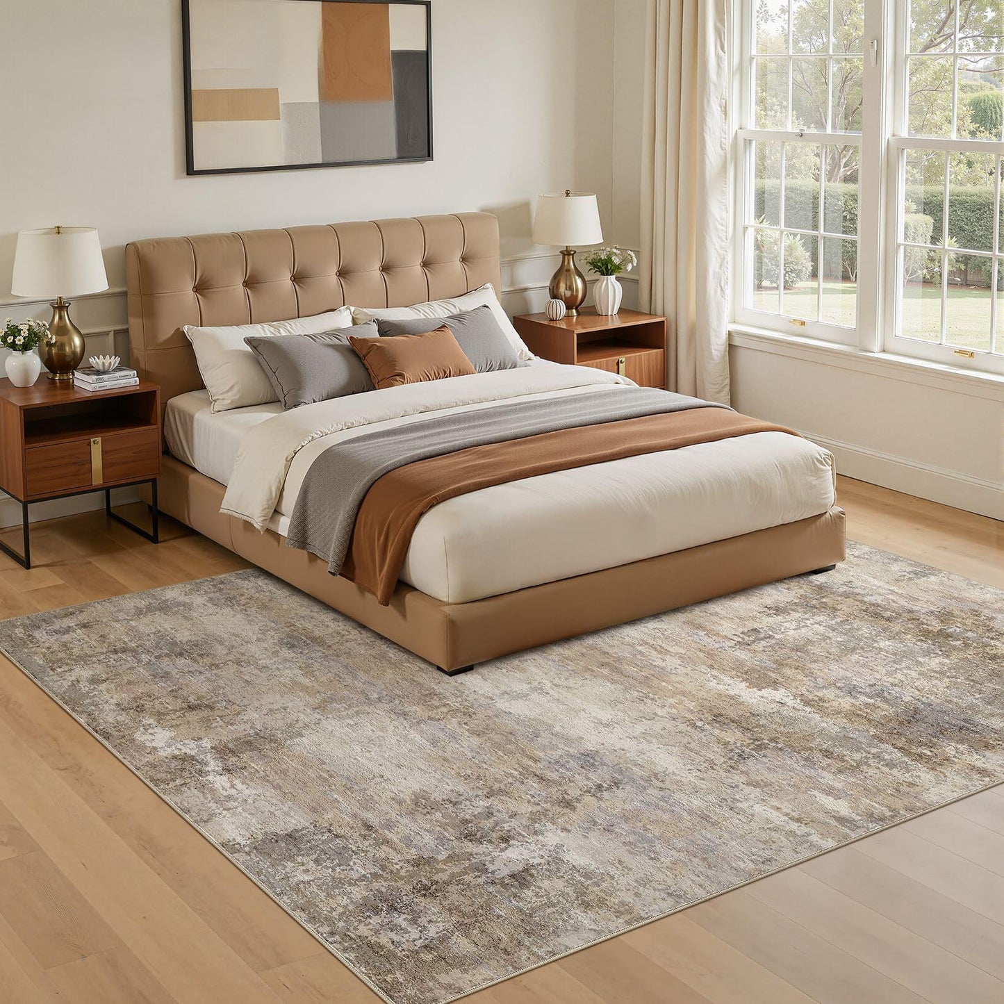 ELLIUNE Area Rugs 5x7 Washable Rug - Brown Rugs for Bedroom Indoor Floor on Slip Soft Living Room, Modern Low Pile Stain Resistant Carpet for Laundry Dining Room Office Home Decor - Dark Brown