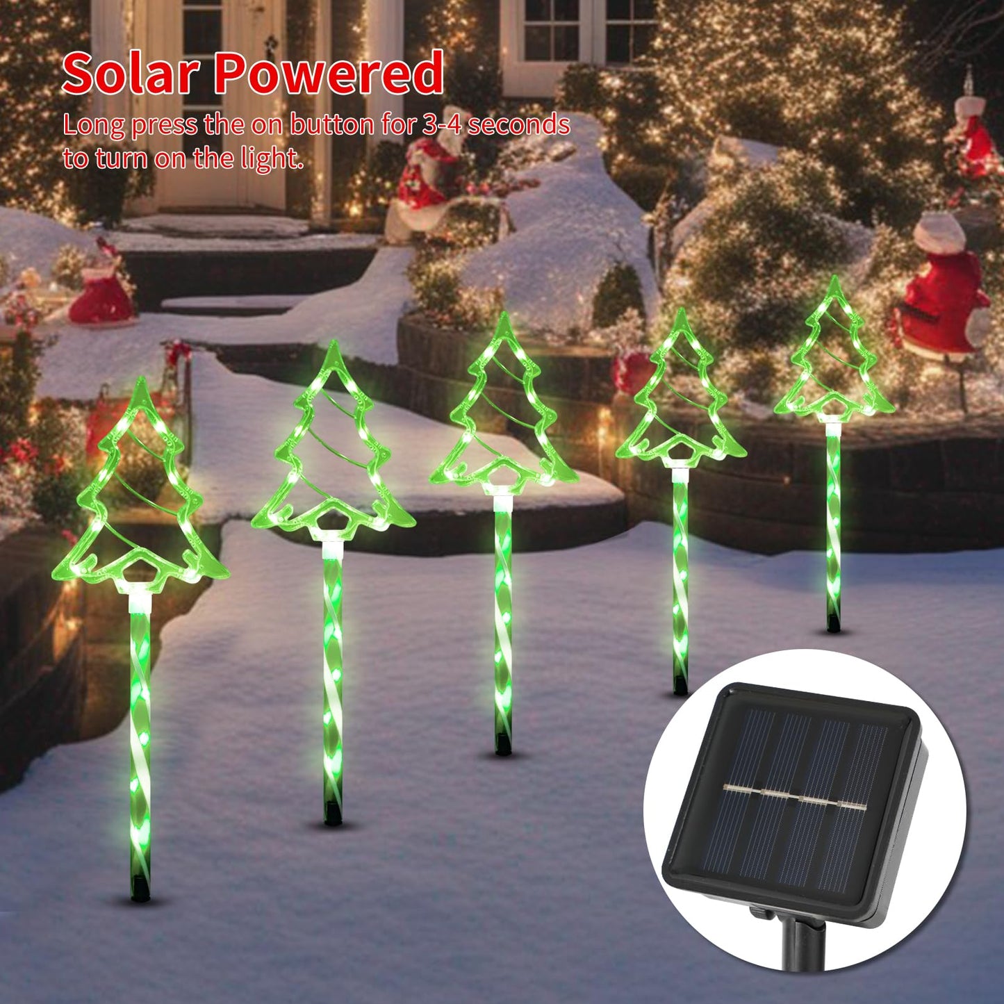 Christmas Solar Pathway Lights Outdoor Decorations, 8 Modes Xmas Tree Candy Lights Waterproof Led Garden Stake Light for Walkway Yard Lawn Porch Holiday Decor (Green Tube Tree, 5 Pack)