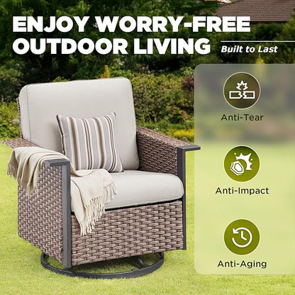 2 Pieces Outdoor Patio Furniture Set-Outdoor Wicker Chairs of 2, All Weather High Back Rattan Chairs 2-Seater with Comfy Cushions for Patio Porch Deck Brown/Beige