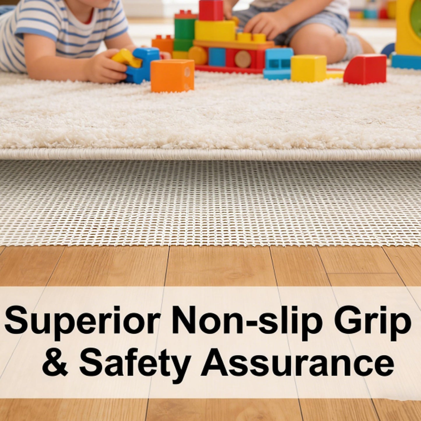 Rug Pad 78.7x59 inches White Non-Slip Gripper Pad for Hardwood Floors & Tile, Area Rug Underlay Protects Floor & Prevents Skidding, Can Be Cut to Any Size