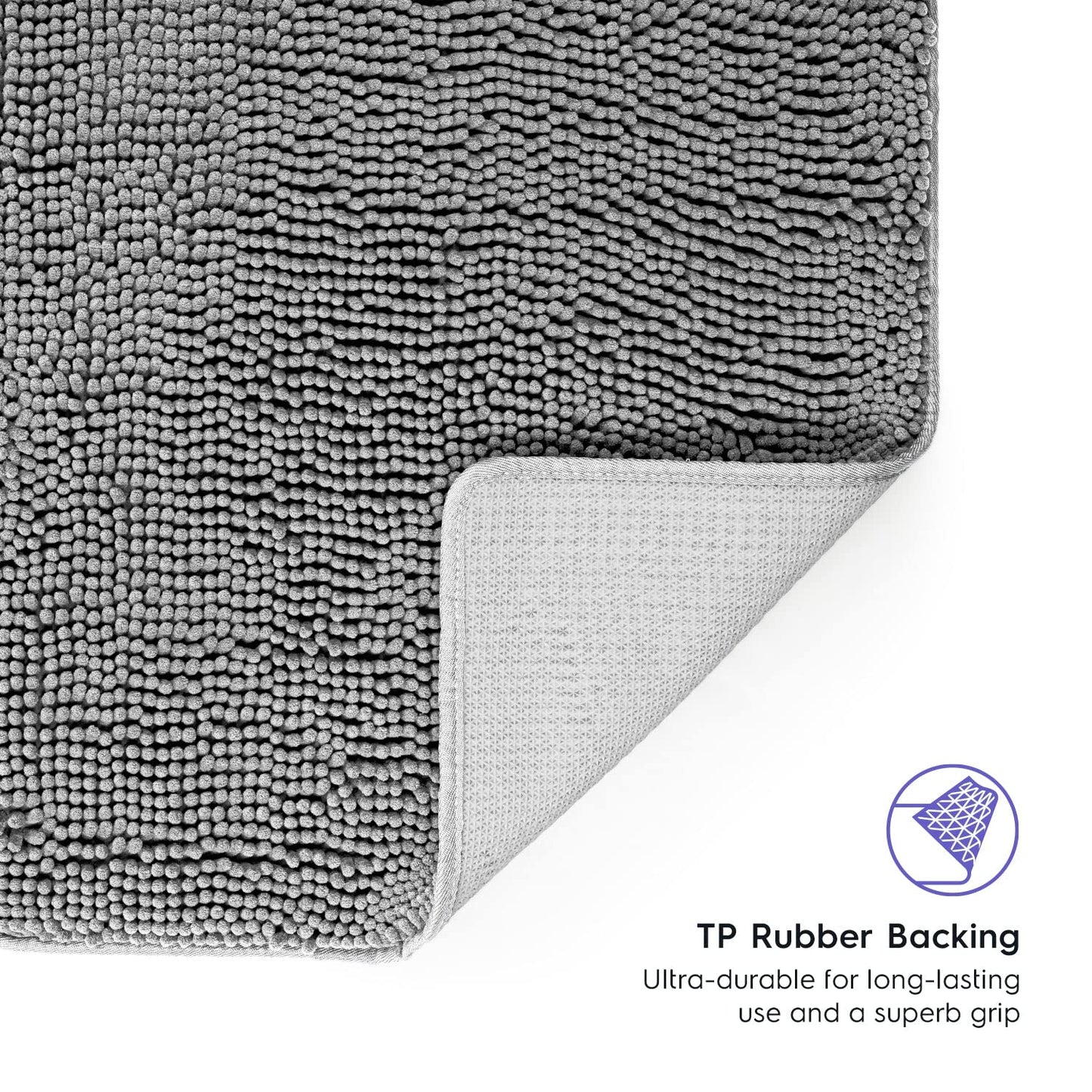 Tafts Bathroom Rugs, Extra-Thick Memory Foam Bath Mat, Ultra-Soft Chenille Microfiber, Highly Absorbent, Machine Washable, Shaggy Bath Mats for Bathroom, Non-Slip (21"x32") Space Grey
