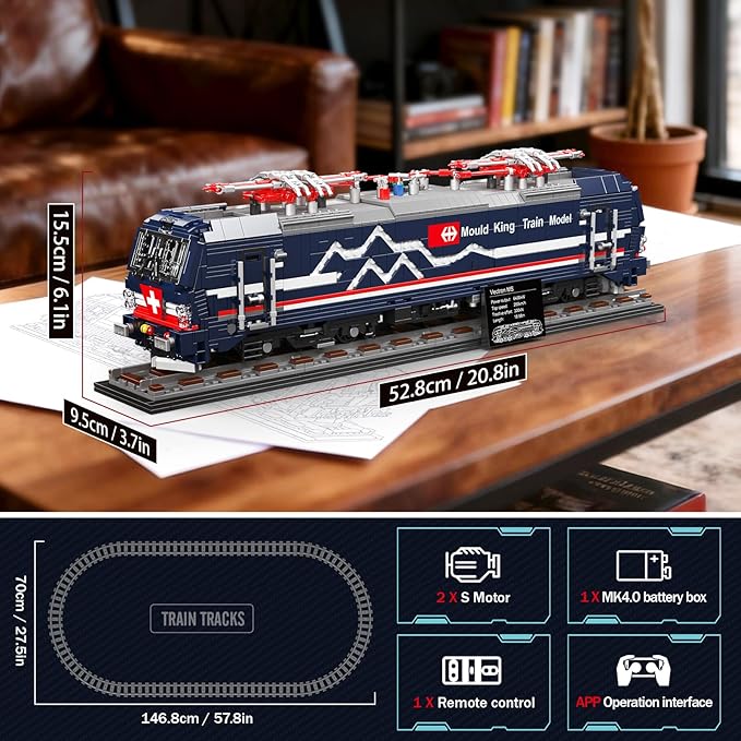 Mould King 12045 Train Model Kit 3072+ Pieces Vectron MS Electric Locomotive Building Set with Track APP/Remote Control City Train Construction Building Toys Collectible Gift for Adults and Teens