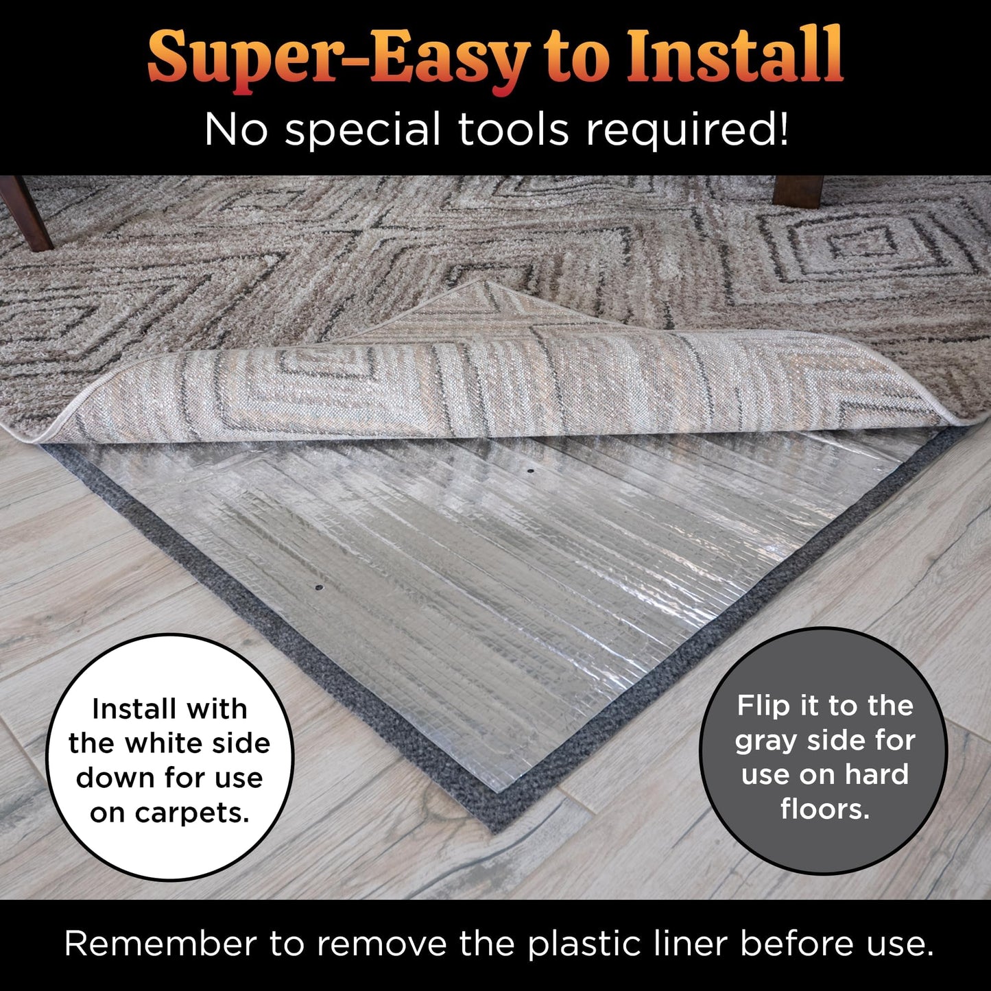 Non-Slip Pad for Rugheat Under Rug Heated Mat, Medium, 3 x 5 feet (fits Under a 3' x 5' Rug) Skid-Proof Pad for Heated Floor Mat Under Desk, Thermal Insulation Improves RugHeat Performance