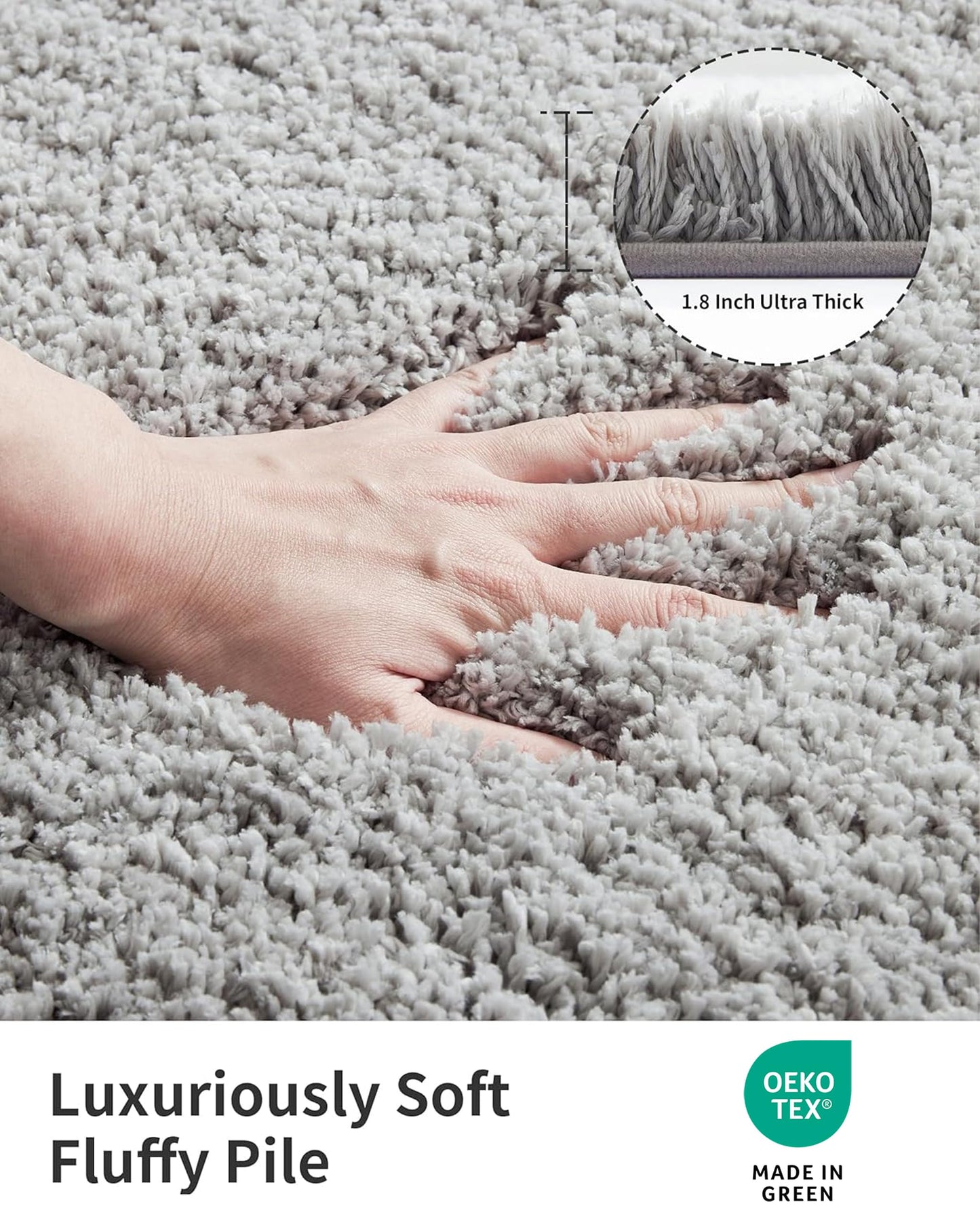 ILANGO Grey Toilet Rugs U Shaped 22" × 24" Non Slip & Super Absorbent Extra Thick Soft, Washable Bath Mats for Bathroom Floor, Microfiber Plush Shaggy Contour Bath Rugs for Toilet,Dry Quick