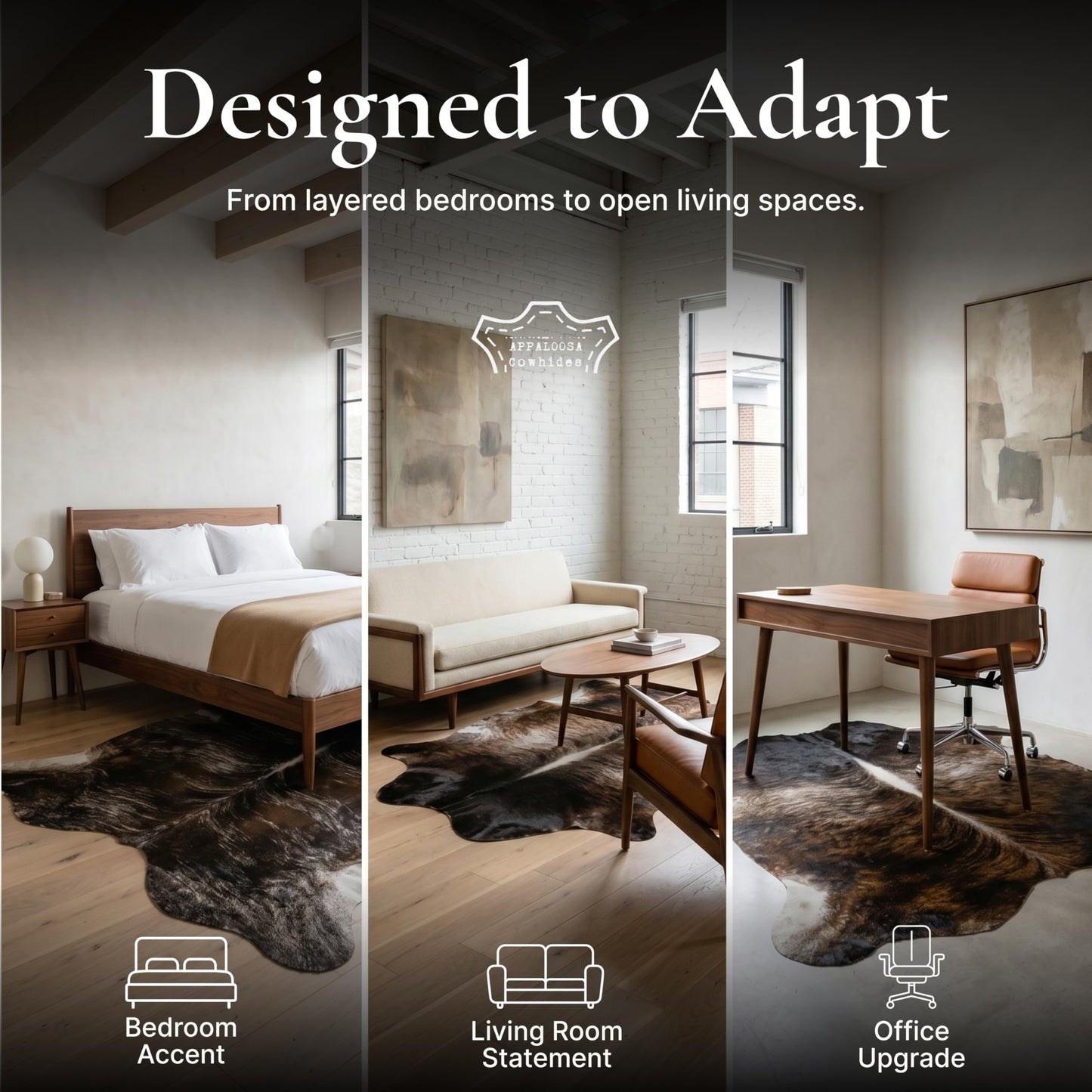 Appaloosa Cowhides Genuine Cowhide Rug - Natural Leather Hide Rugs for Living Room & Area Rug for Bedroom - Real Cowhides Rugs for Rustic Home Decor - Dark Brindle Cowhide Rug Collection
