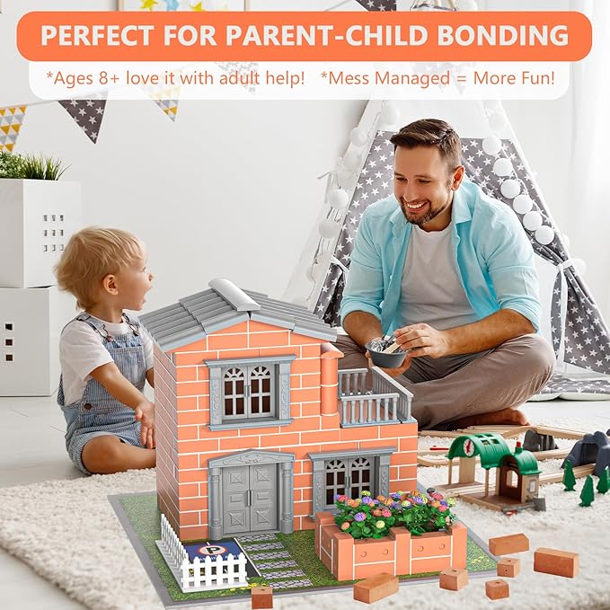 Mini House Building Kit for Kids Age 8+ - Block Building Toys with Real Mini Bricks STEM Creative Gifts for Boys Girls- DIY Tiny House Construction Set