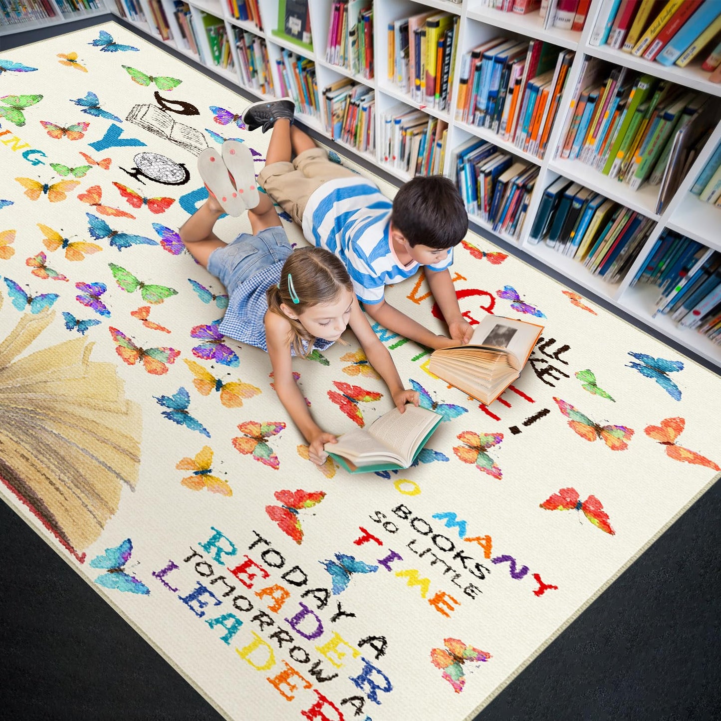 Teenyyou 5 x 3.3 ft Large Classroom Rug Elementary Reading Educational Area Rug Kids Room Children Classroom Carpet Playroom Learning Colorful Square School Decor Seating Carpet 7 Seats