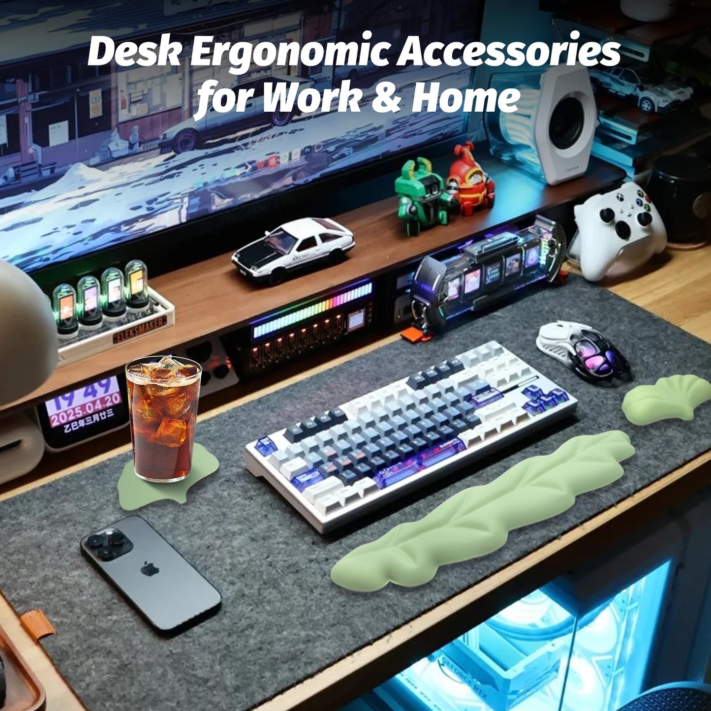 OYEEY Ergonomic Wrist Rest for Pain Relief,3 Pcs Leaf Shape Wrist Support with Non-Slip Base, PU Leather Mouse Pad Support for Easy Typing,Keyboard Wrist Support Palm Cushion for Laptop Office