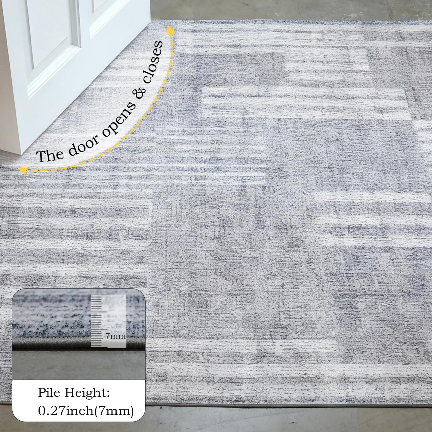 Ash Tonal Gray Throw Rug 4x6 - Washable Non-Slip Foldable Thin Rug | Retro Distressed Floral Print Indoor Accent Carpet for Bedroom Living Room Bathroom