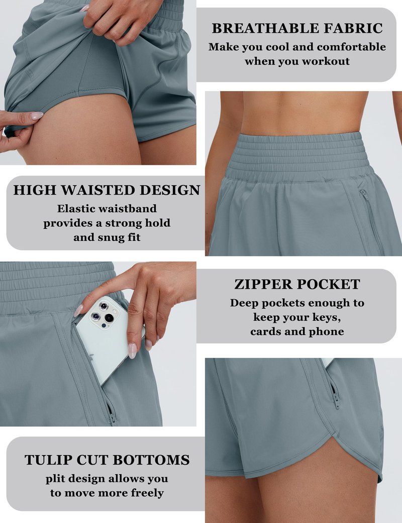 BMJL Women's High Waisted Athletic Shorts Pocket Workout Shorts Gym Sporty Running Shorts(XS,Denim Blue371)