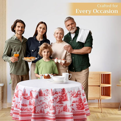 Maison d' Hermine Table Cloth Round Table 100% Cotton 69 Inches Fall Tablecloth Reusable Everyday Use for Thanksgiving Christmas Decorations Dining Farmhouse Party (Winter Jouy)