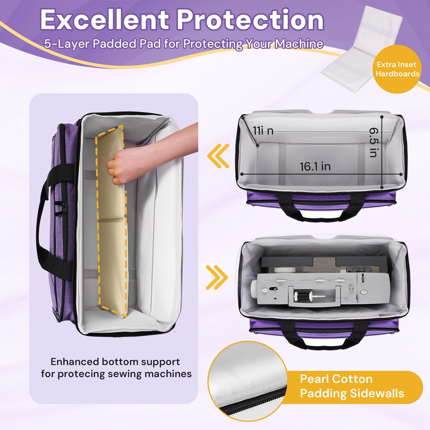 Golkcurx Sewing Machine Carrying Case with Removable Bottom Pad, Side Pocket for Sewing Kit Storage and Adjustable Shoulder Strap, Universal Sewing Machine Bag Fits Standard Singer, Brother, Janome