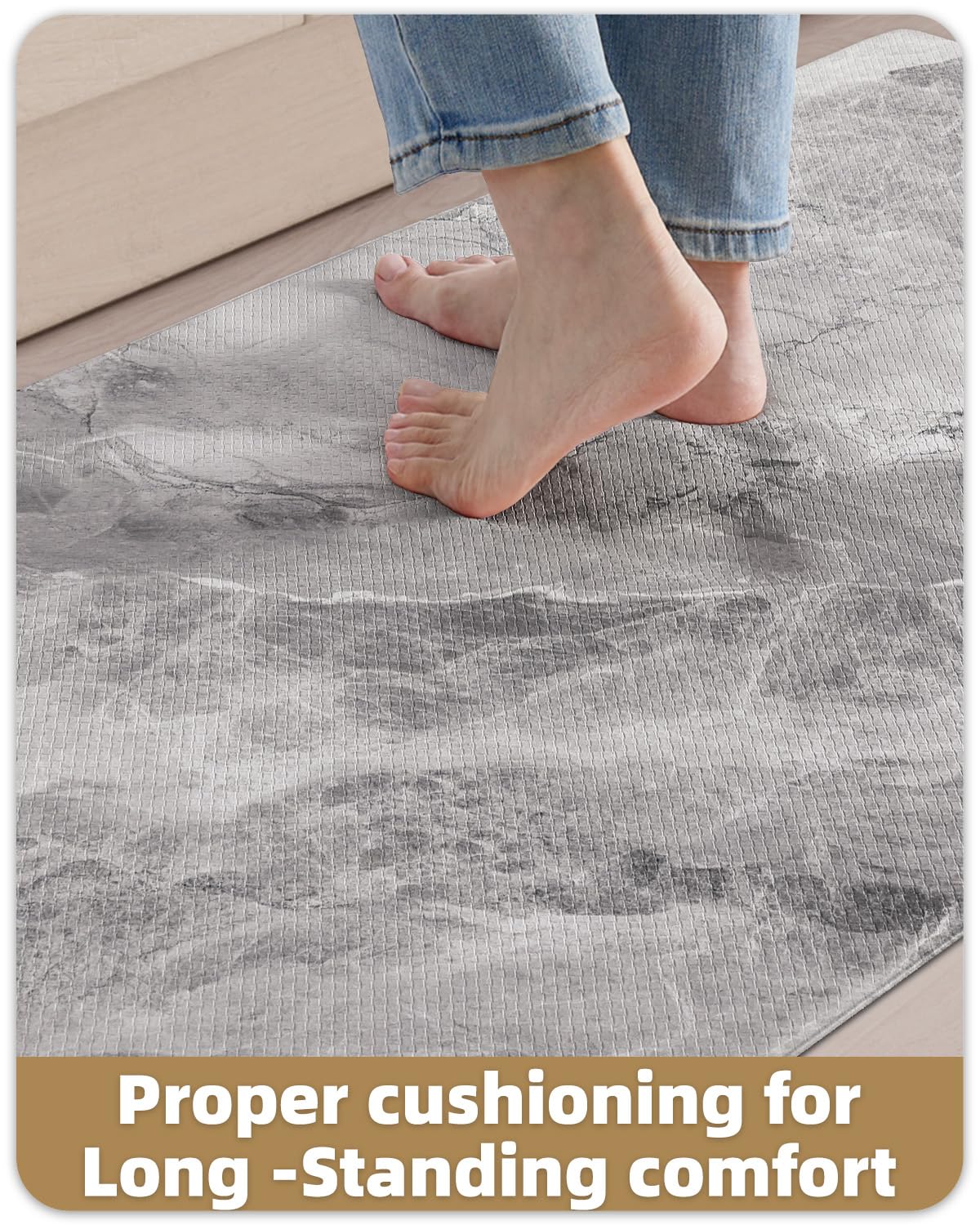 Color&Geometry Marble Kitchen Mats for Floor 24x87, Non Slip Wide & Large Kitchen Runner Rug, Easy Clean, Oil & Water Resistant, Anti Fatigue Foam Standing Mat for Sink, Laundry, Office, Grey