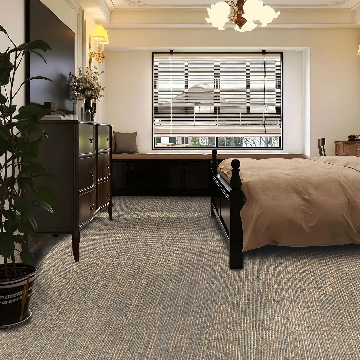 Carpet Tiles 24"x 24" Squares Carpet Reusable,18 Tiles, Non Slip Easy DIY Installation Seamless Floor Tiles Rug for Bedroom Living Room Office etc