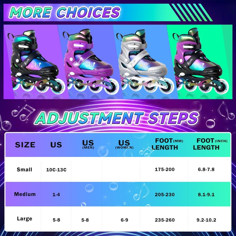Nattork Adjustable Inline Skates for Kids & Teens with Flashing Light-Up Wheels, Gradient Color ABEC-7 Bearings for Smooth Glide, Safe & Durable Sizing Adjustable Skates Voilet