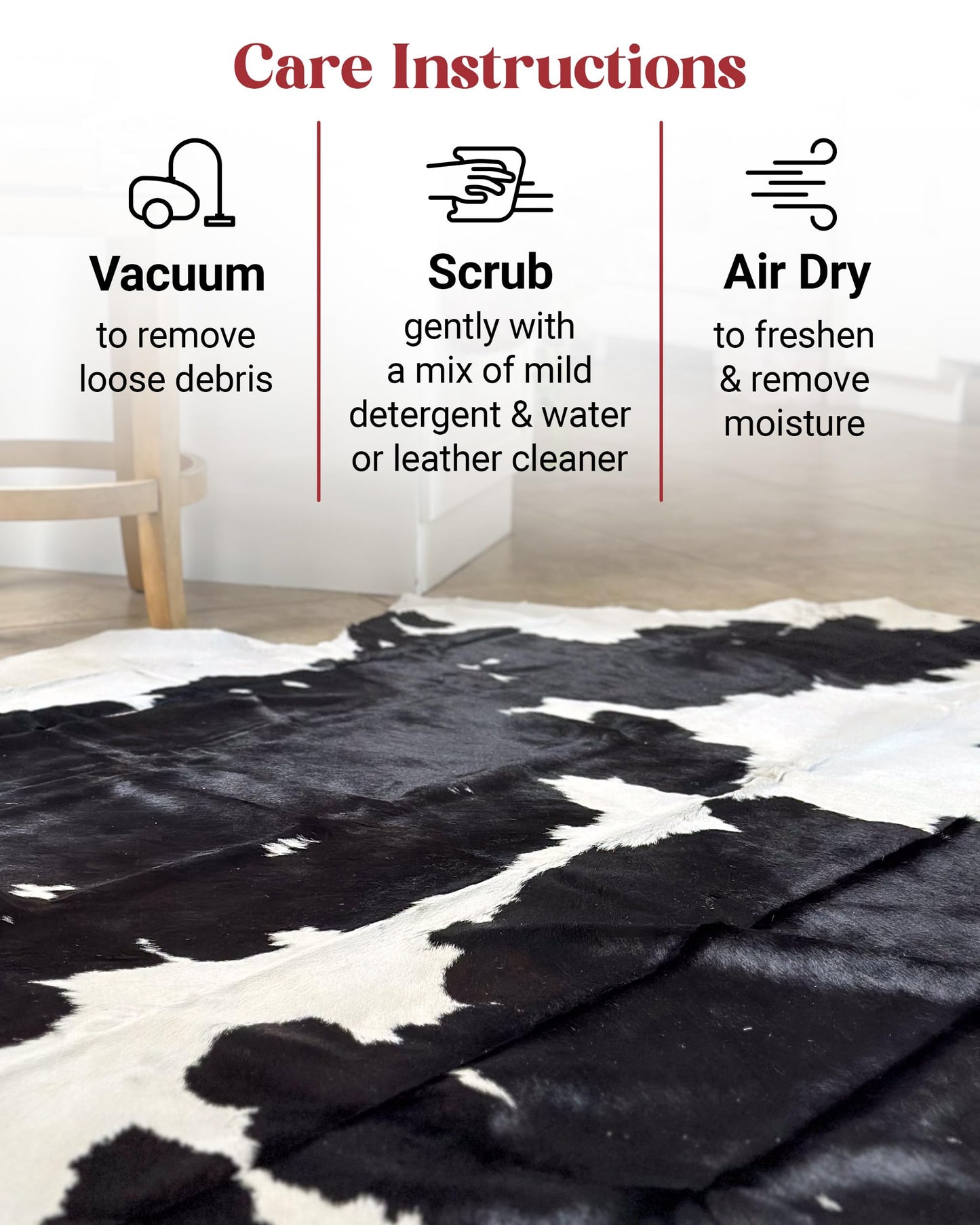 HIDES BAZAAR Black and White Area Rug Premium Cow Rug with Black & White Pattern for Home and Office - Classic Black and White Rug Made with Real Tanned Cowhide - Cow Hide Rugs 6x6-7 ft