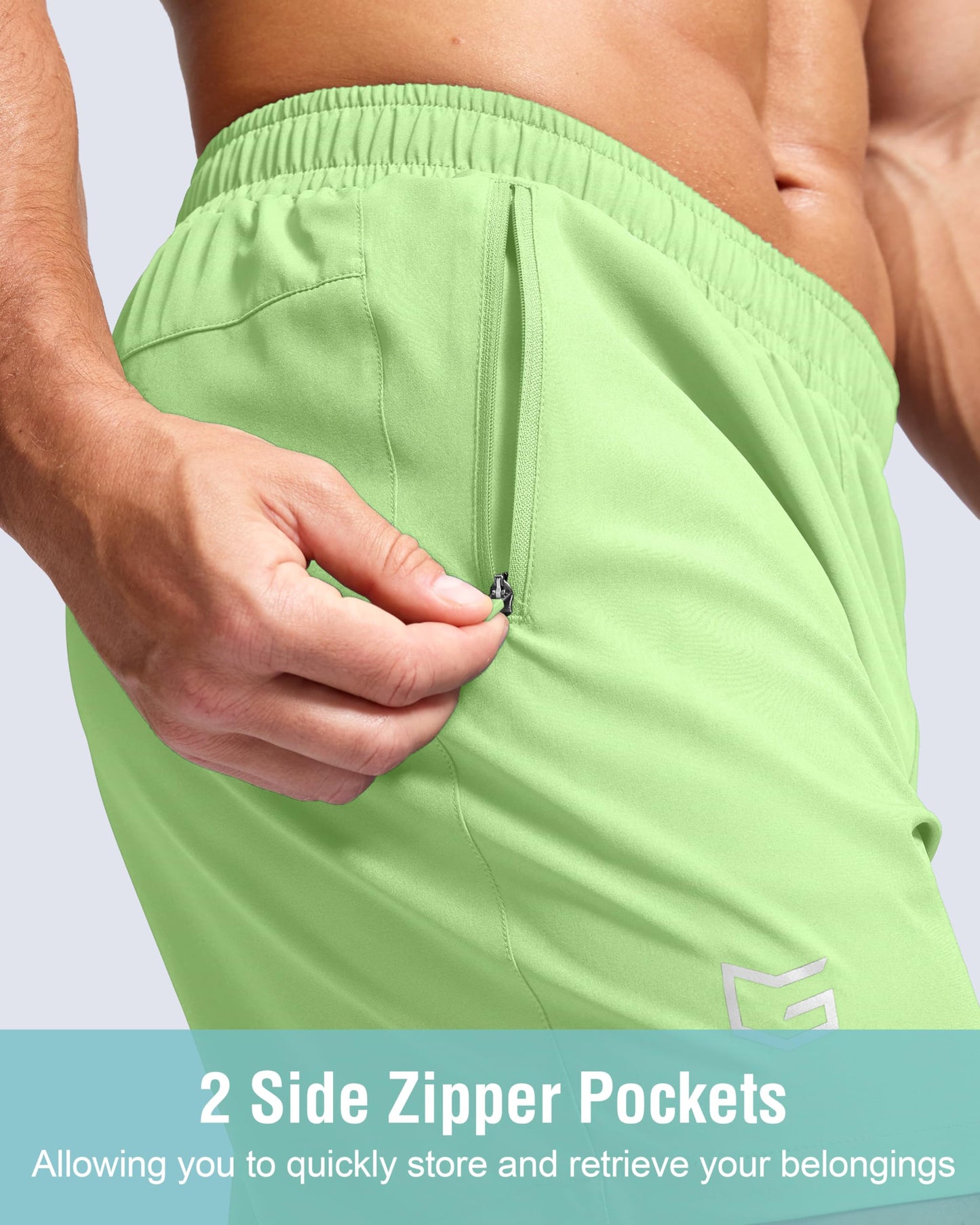 Men's Athletic Running Shorts with Zipper Pockets Quick Dry 7"/ 5"/ 9" Workout Gym Shorts for Basketball Hiking(Mint Moment,7XS)