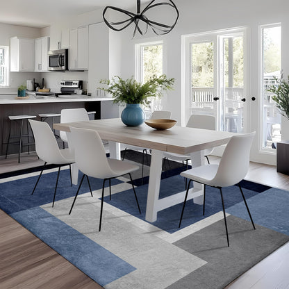 AICLIV Washable Low-Profile Geometric Area Rug, 0.2 inch Thin Abstract Rug Design for Living Room & Bedroom Decor, 5x7 ft Blue Grey Modern Non-Slip Floor Rug