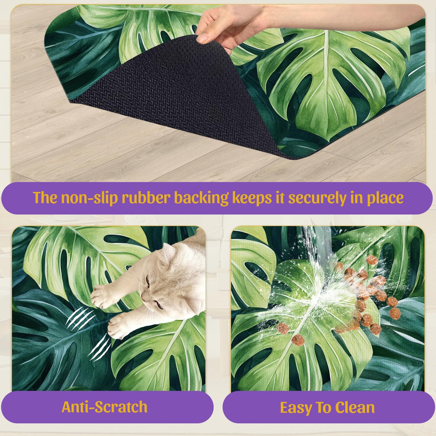 Tropical Palm Leaves Pet Feeding Mat, Absorbent Quick-Dry Dog Cat Bowl Mat, Non-Slip Bottom, Indoor Use – 16x24 Inch