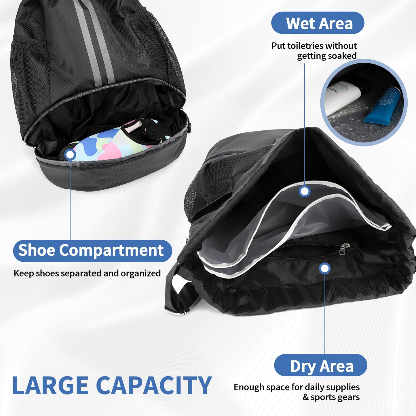 JELUTAR Drawstring Backpack Gym Bag with Shoes Compartment for Soccer, Basketball, Swim, Water-Resistant String Backpack Beach Cinch for Women Men