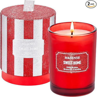 M&SENSE Cinnamon Apple Scented Candles, Classic Size 8.8 oz Glitter Jar Candles, Holiday Candles Gifts for Women, Strong Scented Natural Soy Candle For Winter Home Decor, 50 Hours Long Burning Candles