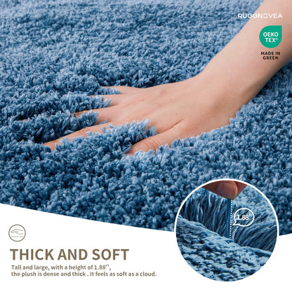 Ruggnovea Bathroom Rugs Non Slip Washable, Ultra Thick Soft Microfiber Absorbent Bath Mats, High Density Foam Latex Non Slip Backing Bath Rugs, Fluffy Floor Carpet for Tub&Shower 24x17, Blue