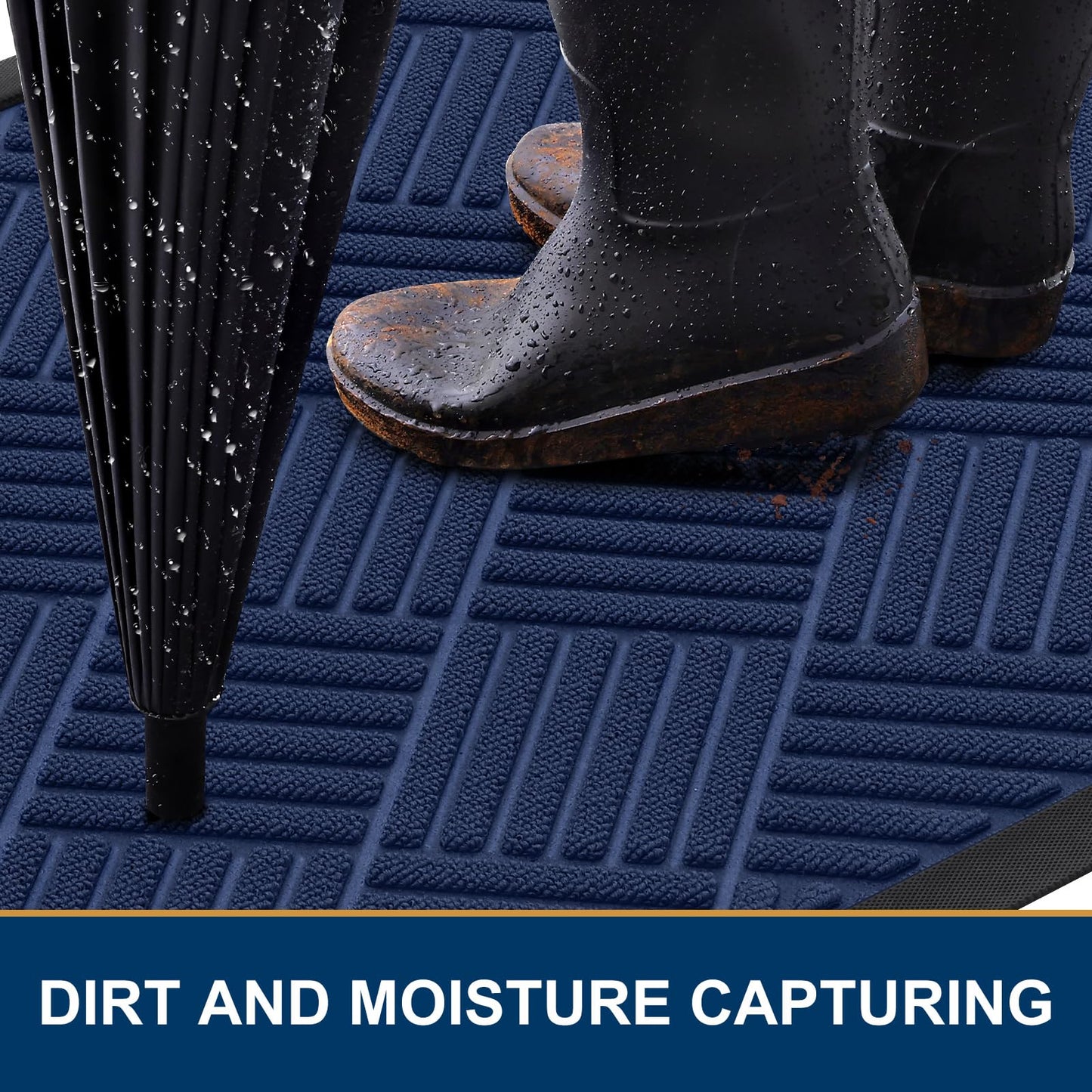 Smiry Front Door Mat Outside Entrance, Heavy Duty Outdoor Indoor Natural Rubber Doormat, Non Slip, Trap Dirt and Moisture, Easy Clean, Low Profile Patio Porch Entryway Mat, 29.5x17, Navy Blue