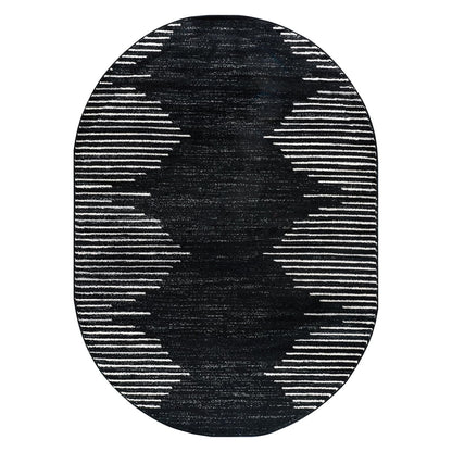 Rugshop Bohemian Stripe Stain Resistant High Traffic Living Room Kitchen Bedroom Dining Home Office Oval Area Rug 5' x 7' Black