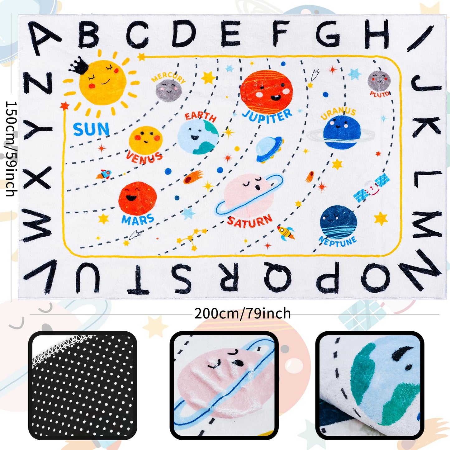 LTKOUGFAM ABC Space Kids Rug,4'11" x 6'7" Non-Slip Solar System Alphabet Rugs, Washable Rug, Soft Plush Educational Large Rug for Classroom playroom Bedroom Kids Room Decor(for Age 2+)