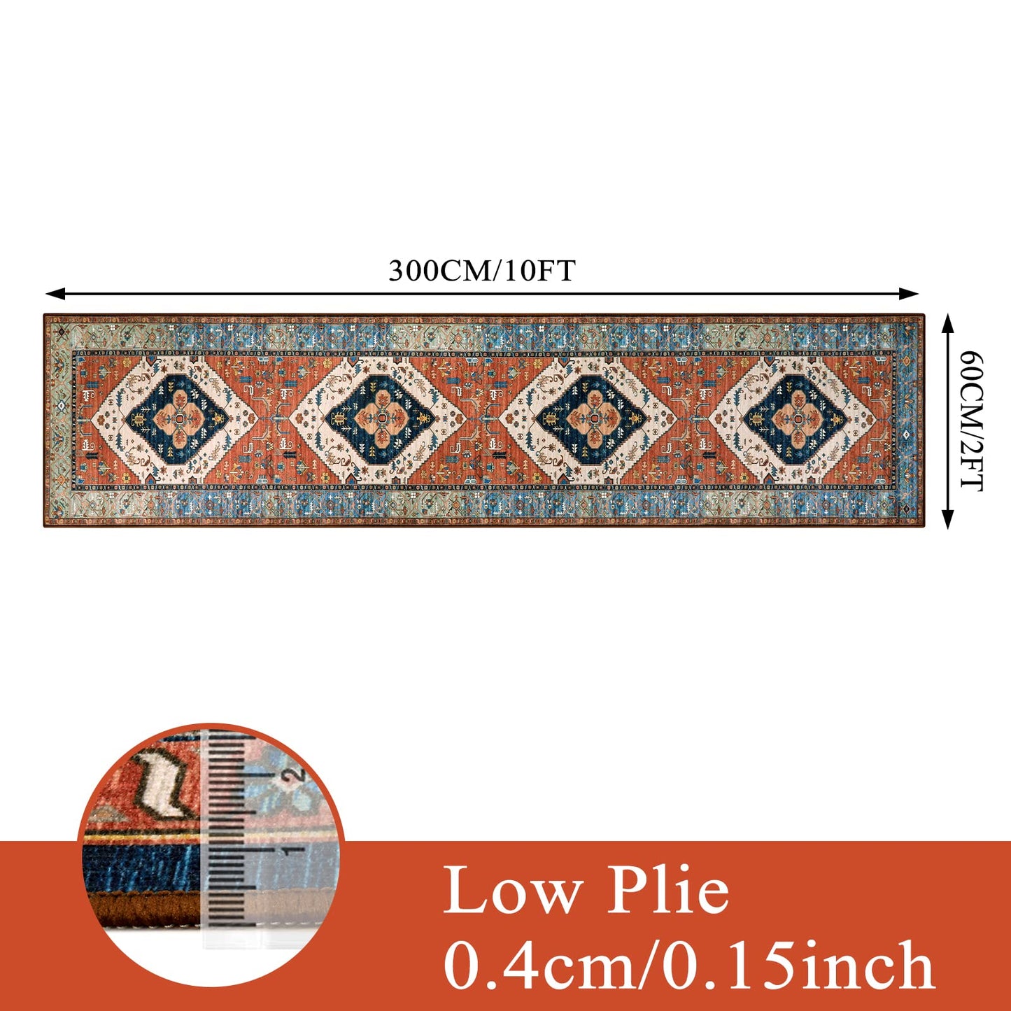 Lahome Boho Runner Rugs for Hallway 2x10 Extra Long Washable Non-Slip Hallway Rug Runner Low-Pile Stair Kitchen Carpet Oriental Throw Carpet for Entrance Bathroom Living Room Mat Foyer Adelyn