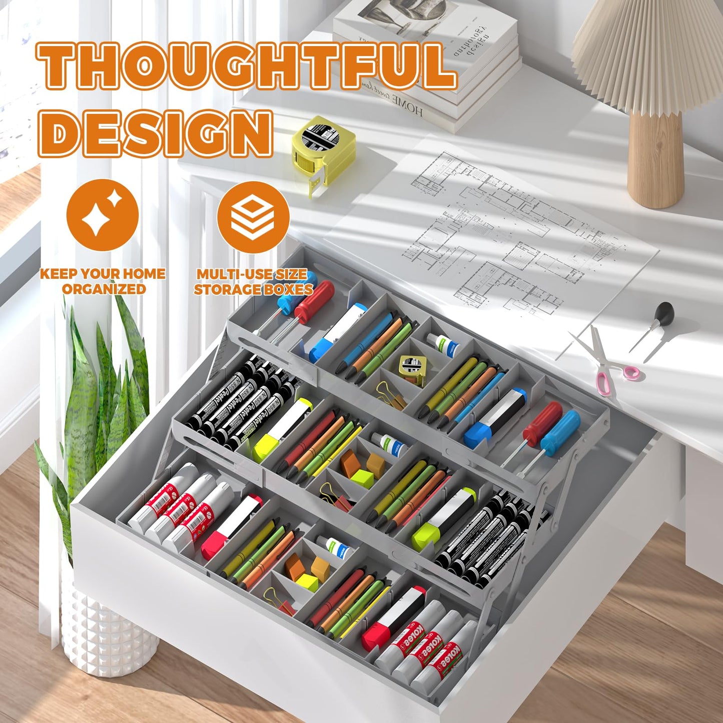 3 Tier Drawer Organizer - Expandable Junk Drawer Organizers Smart Office Supply Organizer, Folding Drawer Storage Multi-level Desk Organizer for Makeup,Jewelry,Cosmetics,Kitchen Storage (1 Row 3 Tier)