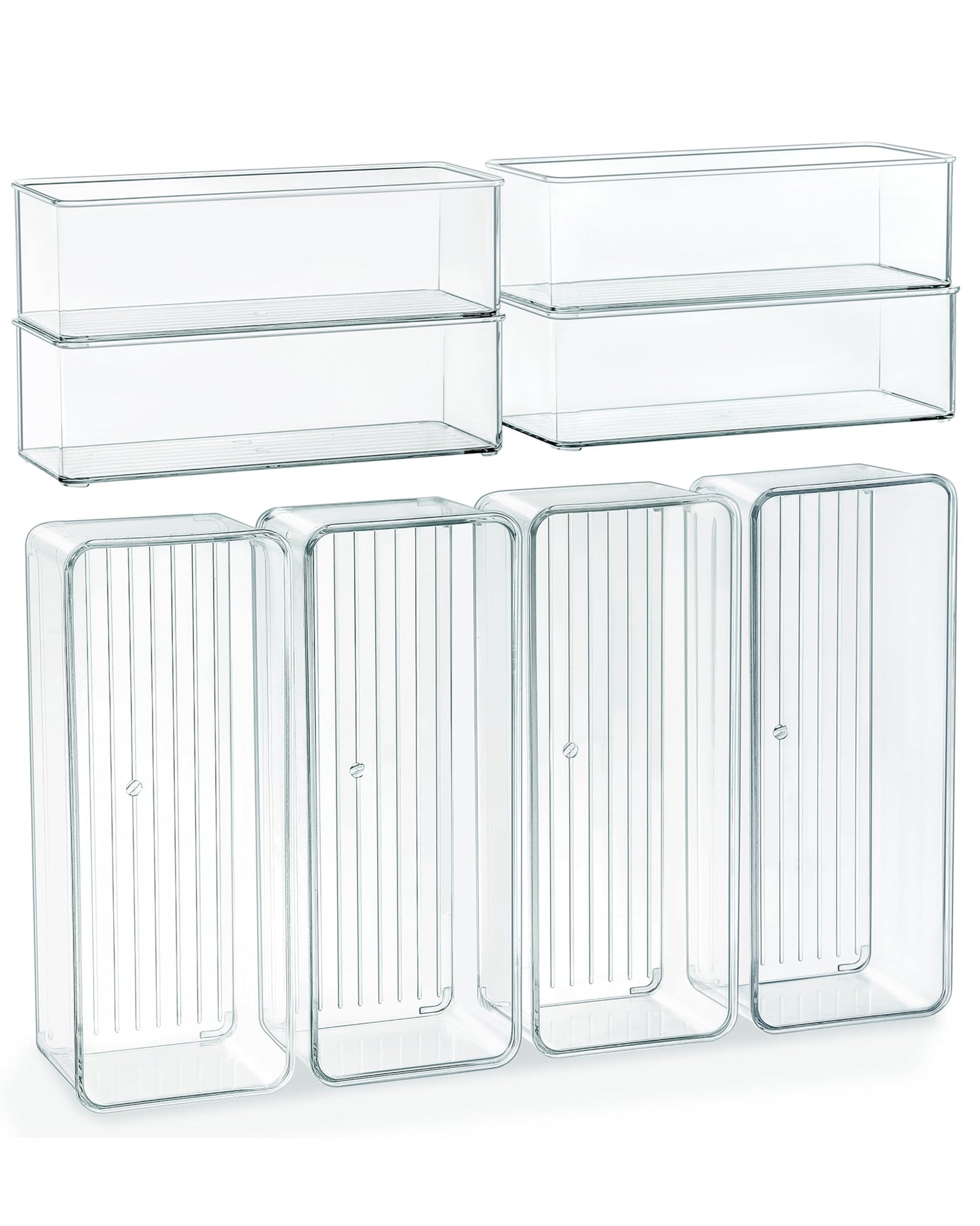 Qilinba 8 PACK Drawer Organizer Bins Bathroom Deep Drawer Organizer Tray for Cutlery Vanity Make-up, Clear Stackable Storage Bins for Kitchen Cabinet Closet Counter Organization and Storage