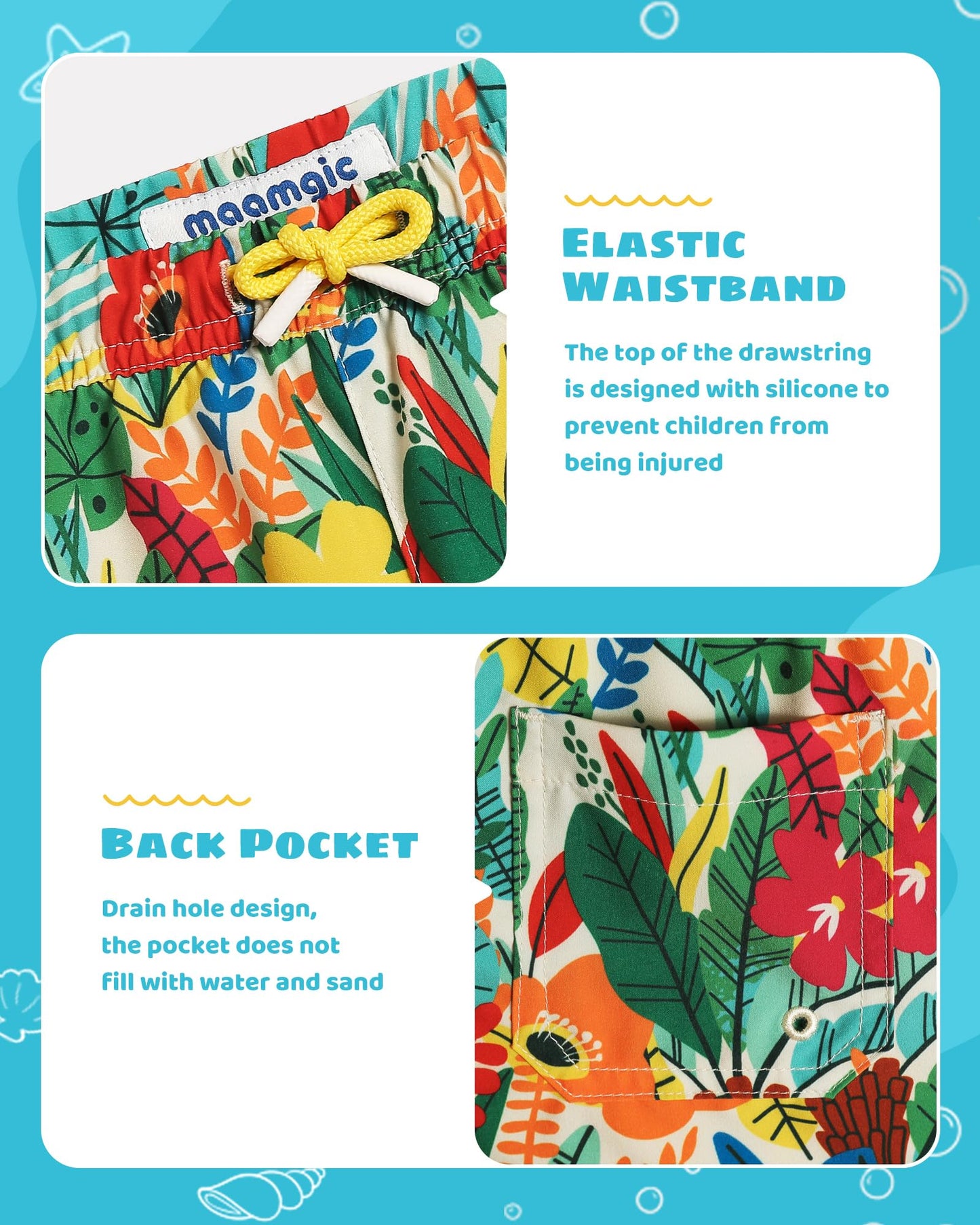 maamgic Boys Swim Trunks with Compression Liner Toddler Stretch Swim Shorts Quick Dry Swimming Trunks Boxer Brief 2 in 1 Beach Shorts Flower Garden 7