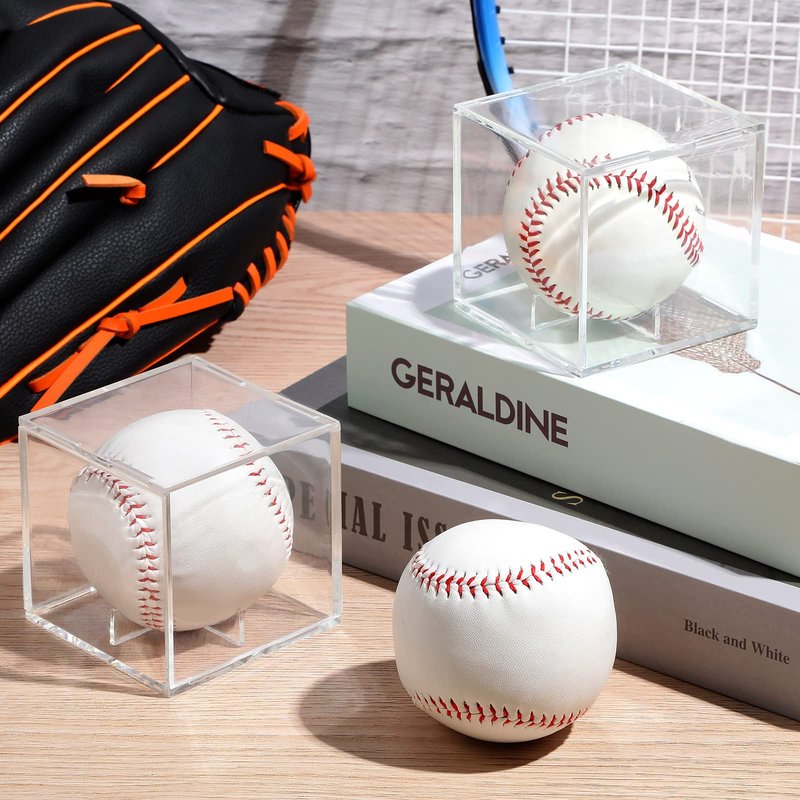 18 Pcs Baseball Display Case, Clear UV Protected Ball Holder Square Acrylic Baseball Cube Box Autograph Cases Storage for Display Official Size Standing, 3.15 Inches