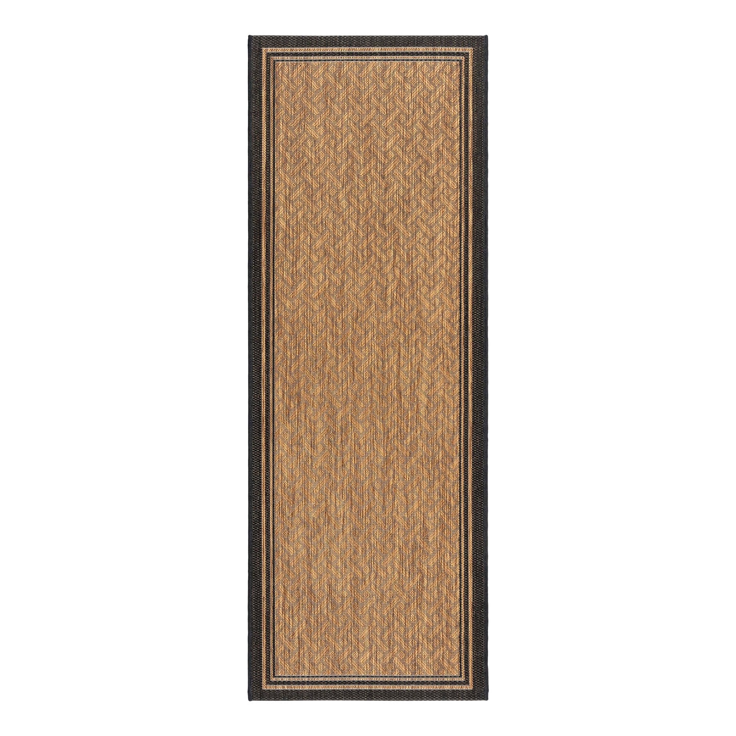 Gertmenian Indoor Outdoor Classic Flatweave Area Rug, Stain & UV Resistant Carpet, Deck, Patio, Poolside & Mudroom, 2x6 Ft Runner, Simple Border, Black Tan, 22013