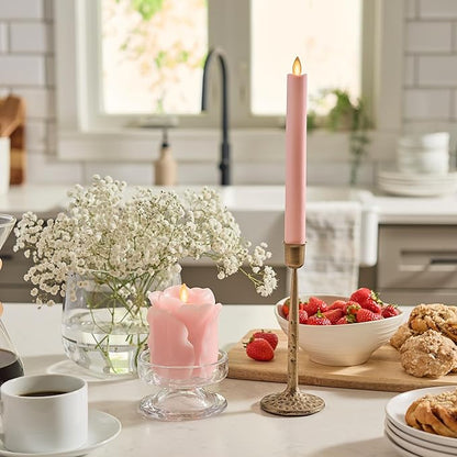 Luminara Flameless Candle Taper (1" x 9.5") Melted Top Real Wax Unscented Remote Ready Timer (Crystal Rose)