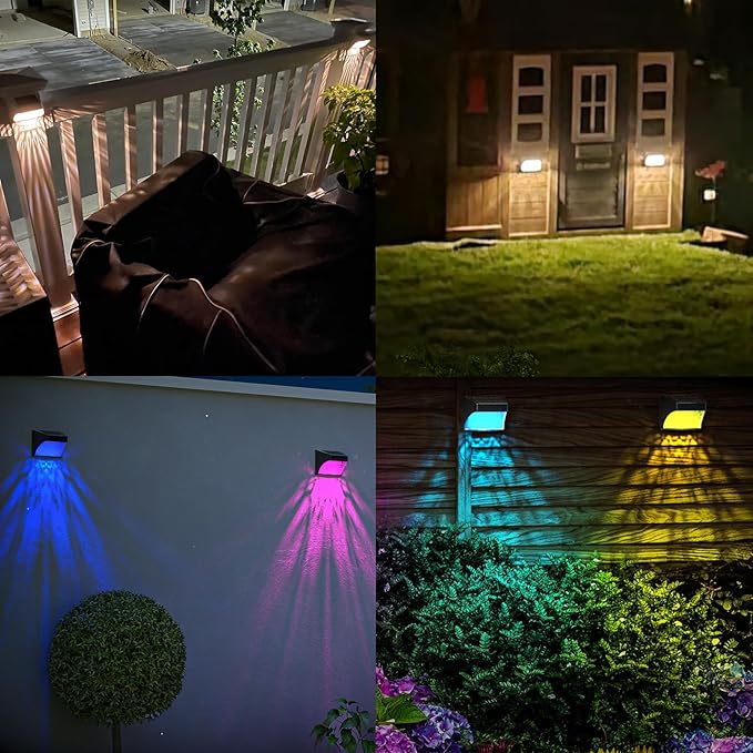 Solar Powered Fence Deck Lights Outdoor Waterproof Led IP65 RGB Color Changing/Warm White Auto On/Off Solar Step Lights for Outside Stair Garden Yard Wall Patio (6 Pack, White)