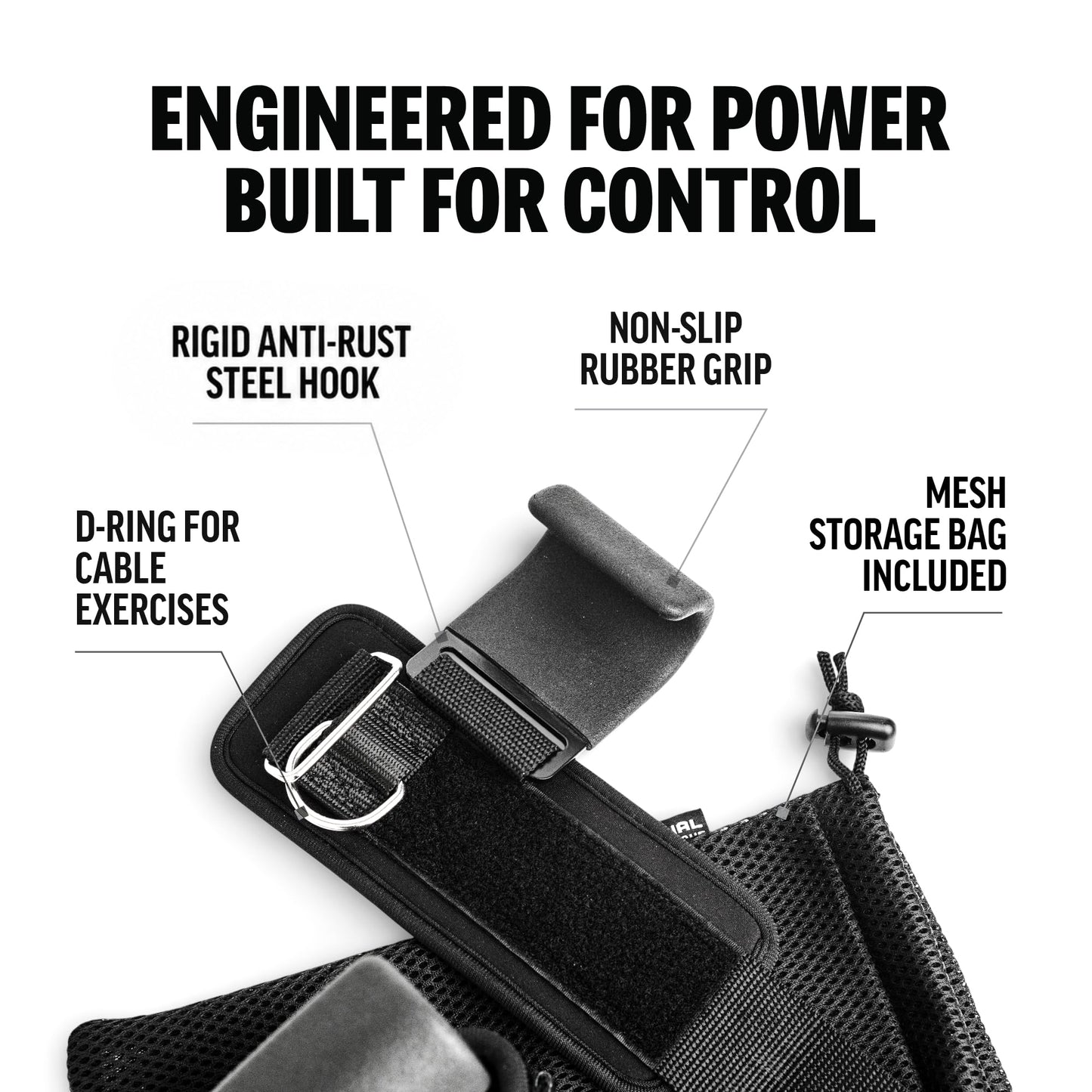 Weight Lifting Hooks (Pair) with D-Ring & Bag, Extra Strong- for Deadlifts, Pull Ups, Rows & Shrugs | Perfect Grip Support with Our Gym Hooks | Reinforced Wrist Straps For Weightlifting, Pull up Grips